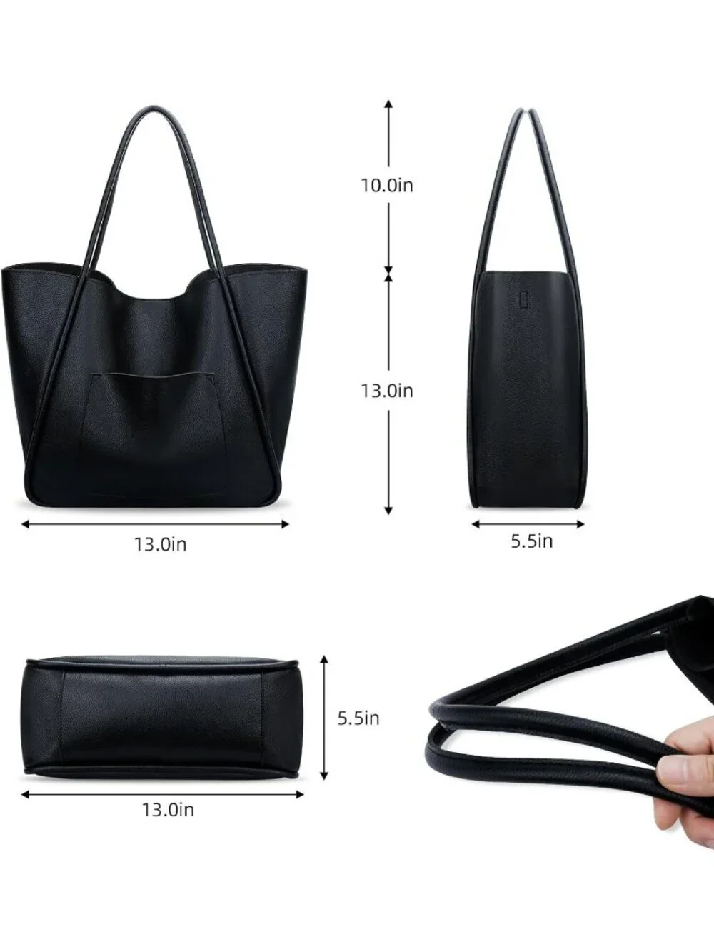 Women's Black Vegan Leather Large Capacity Travel Bag Tote Handbag